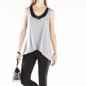 BCBG Tenley Heather Grey, Faux Leather XS Shirt